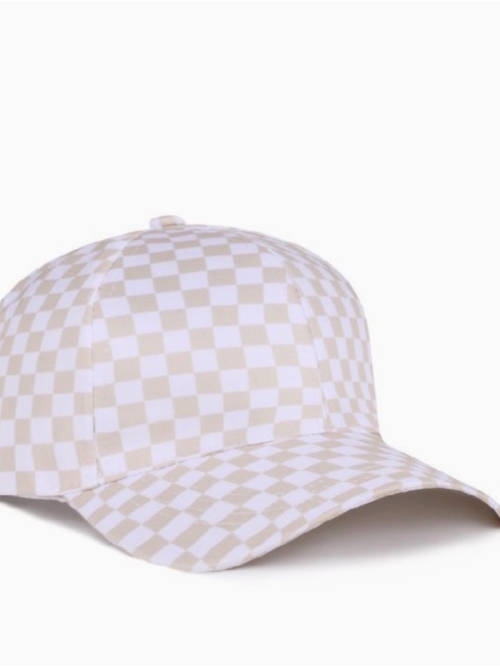 Women's Checkered Baseball Cap - Beige & White